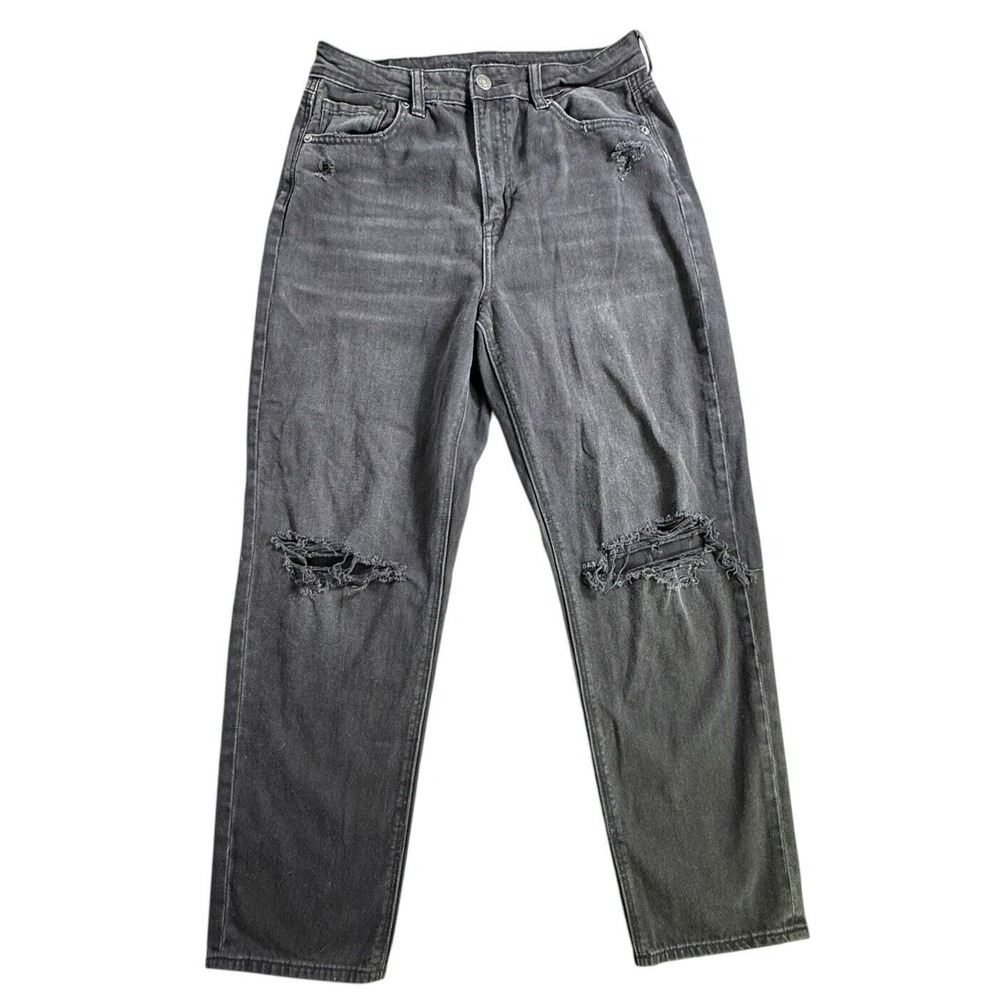 American Eagle Comfort Stretch Waistband Mom Stretch Jean Black Distressed Sz 8R